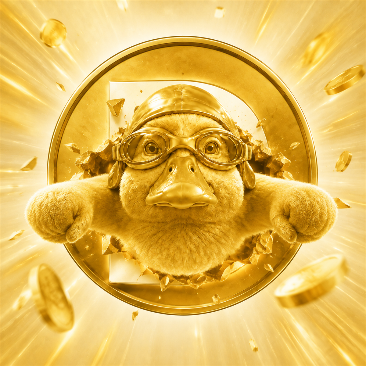 Square launch artwork of Nas Coin bursting through a gold coin portal