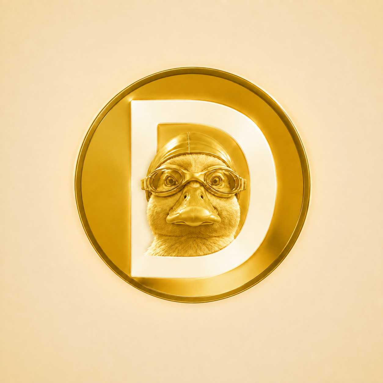 Nas Coin, a golden duck pilot looking through aviator goggles from inside a gold coin